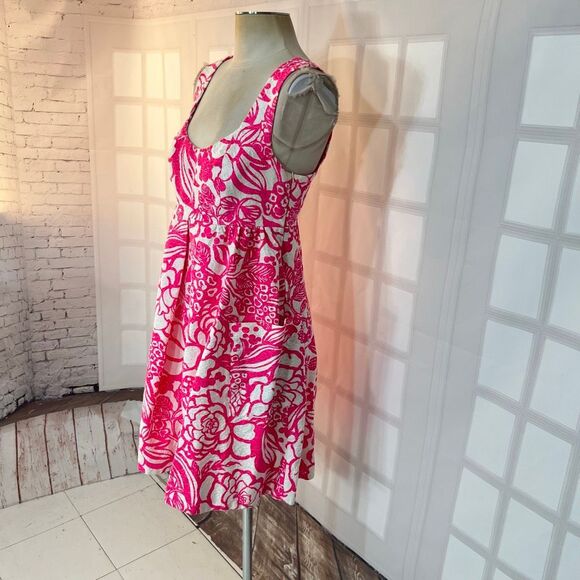Anthropologie Vanessa Virginia Hot Pink White Jacquard Fit & Flare Dress Size 4 - Picture 3 of 10